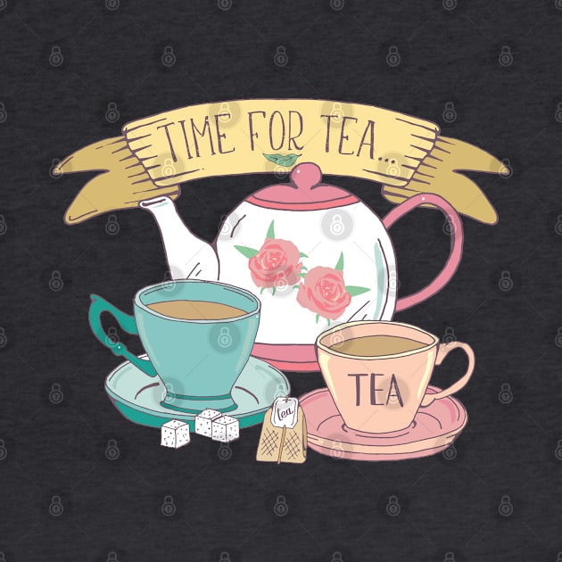 Time For Tea Aesthetic Tea Design in Vintage Pink and Blue by HotHibiscus